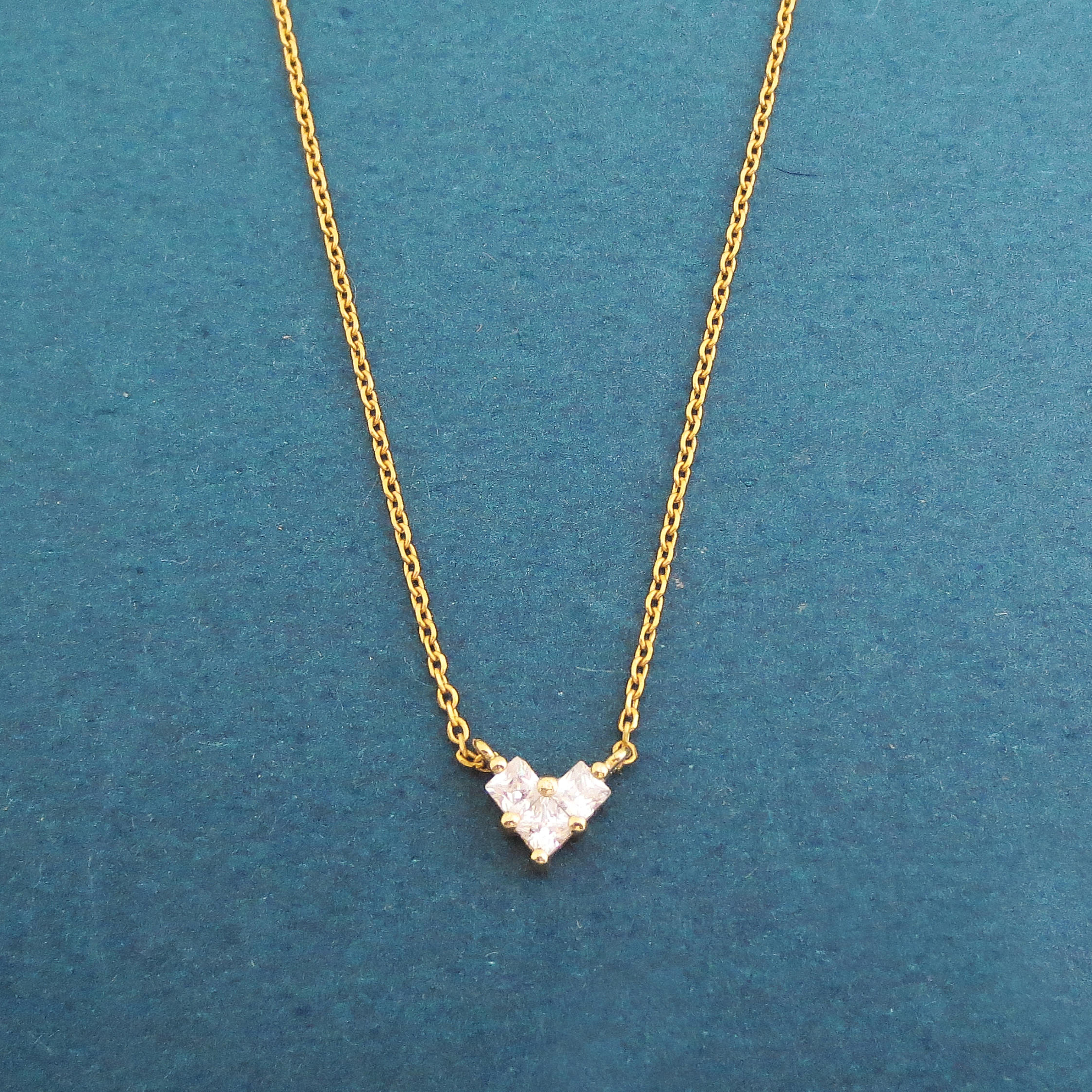 14K Yellow Gold Plated Sterling Silver Cubic Zirconia Tiny Heart Necklace