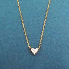 14K Yellow Gold Plated Sterling Silver Cubic Zirconia Tiny Heart Necklace
