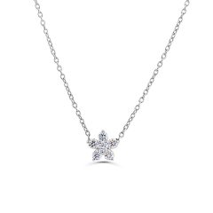Dainty Sterling Silver CZ Cluster Flower Necklace for Birthday Gift