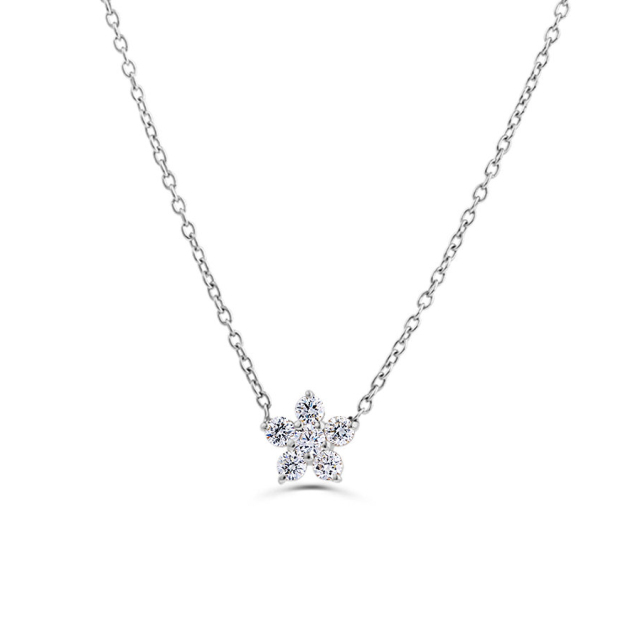 Dainty Sterling Silver CZ Cluster Flower Necklace for Birthday Gift
