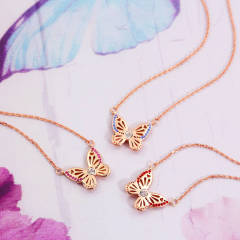 Sterling Silver Rose Gold Butterfly Birthstone Necklace