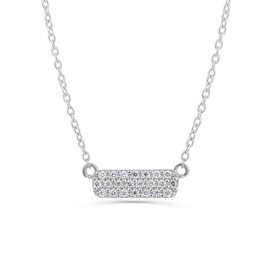 Sterling Silver Micro Pave Cubic Zirconia Small Horizontal Bar Necklace