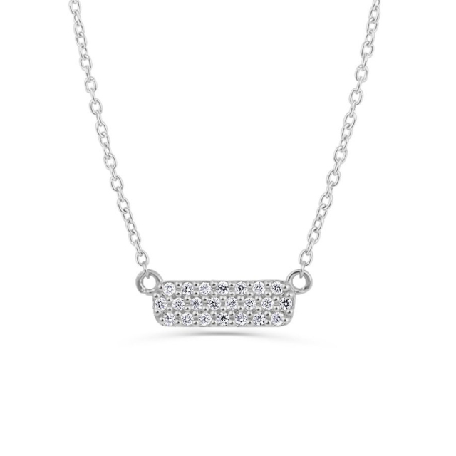 Sterling Silver Micro Pave Cubic Zirconia Small Horizontal Bar Necklace