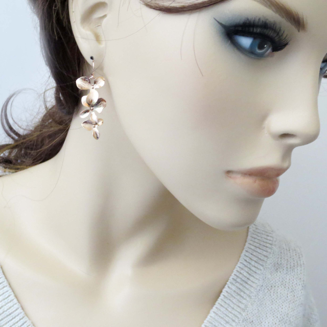 Beautiful Sterling Silver Rose Gold Orchid Flower Earrings for Wedding