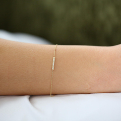 Dainty Sterling Silver Pave Set Cubic Zirconia Mini Bar Bracelet