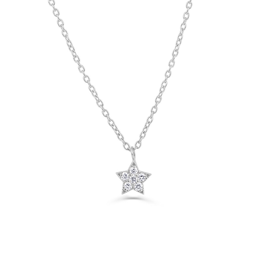 Petite Sterling Silver Cubic Zirconia Tiny Star Choker Necklace