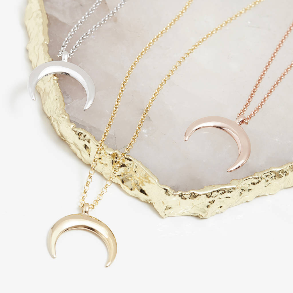 Sterling Silver Drop Cresent Moon Necklace in Silver, Gold or Rose