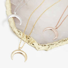 Sterling Silver Drop Cresent Moon Necklace in Silver, Gold or Rose