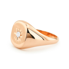 Sterling Silver 14K Gold Diamond Signet Index Finger Ring with Star Setting