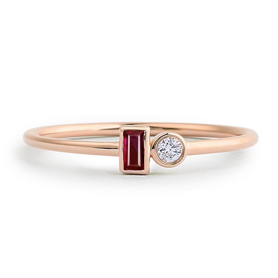 Dainty Sterling Silver Baguette Ruby CZ Anniversary Ring July Birthstone Thin Ring