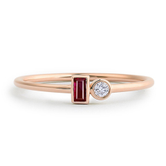 Dainty Sterling Silver Baguette Ruby CZ Anniversary Ring July Birthstone Thin Ring