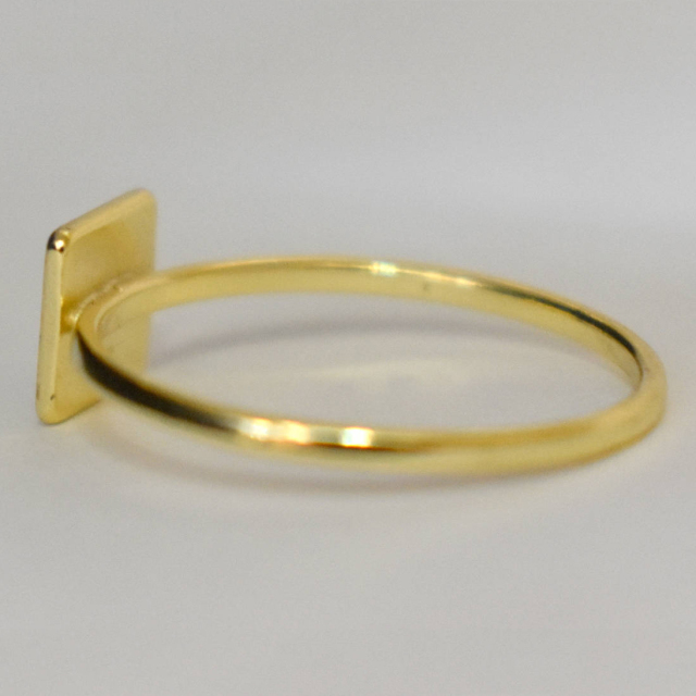 14K Yellow Gold Square ID Ring, Dainty Stackable Ring in 925 Silver