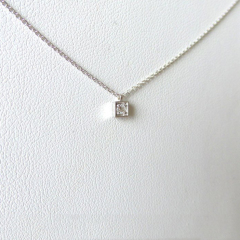 Tiny Design Sterling Silver Pave Set Solitaire Square Shape Dainty Necklace