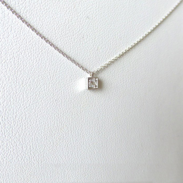 Tiny Design Sterling Silver Pave Set Solitaire Square Shape Dainty Necklace