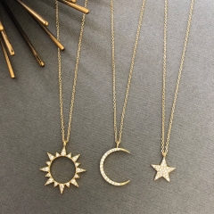 Minimalist Sterling Silver Celestial Star, Moon and Sun Necklace