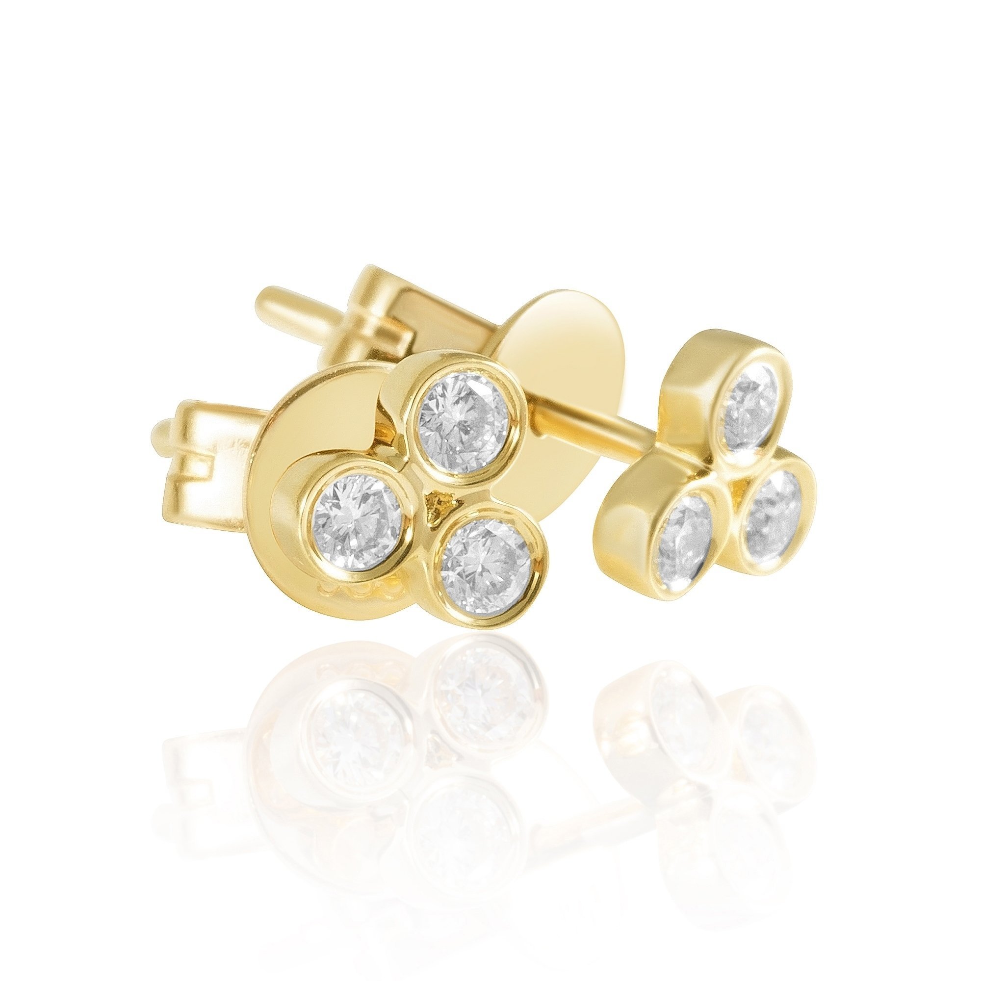 Small Design Sterling Silver Three Cubic Zirconia Tiny Stud Earrings