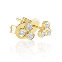 Small Design Sterling Silver Three Cubic Zirconia Tiny Stud Earrings