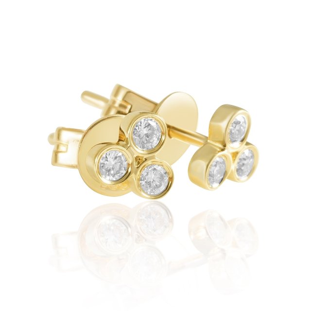 Small Design Sterling Silver Three Cubic Zirconia Tiny Stud Earrings