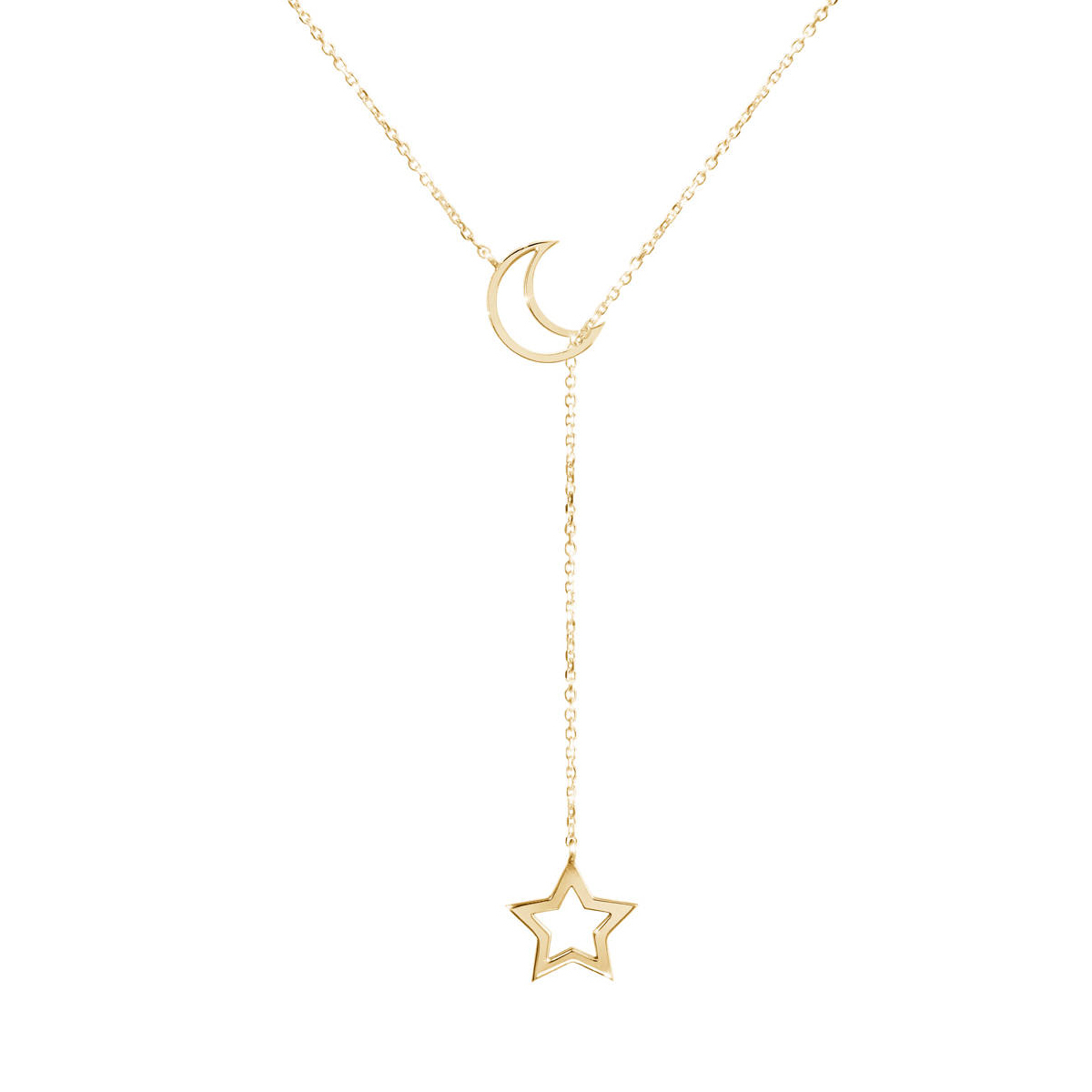 Sterling Silver Rose Gold Moon and Star Celestial Lariat Necklace