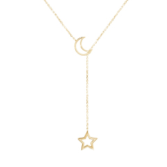 Sterling Silver Rose Gold Moon and Star Celestial Lariat Necklace
