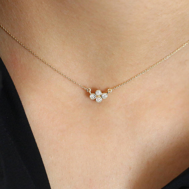 Sterling Silver Four Stone Cubic Zirconia Cluster Dainty Necklace