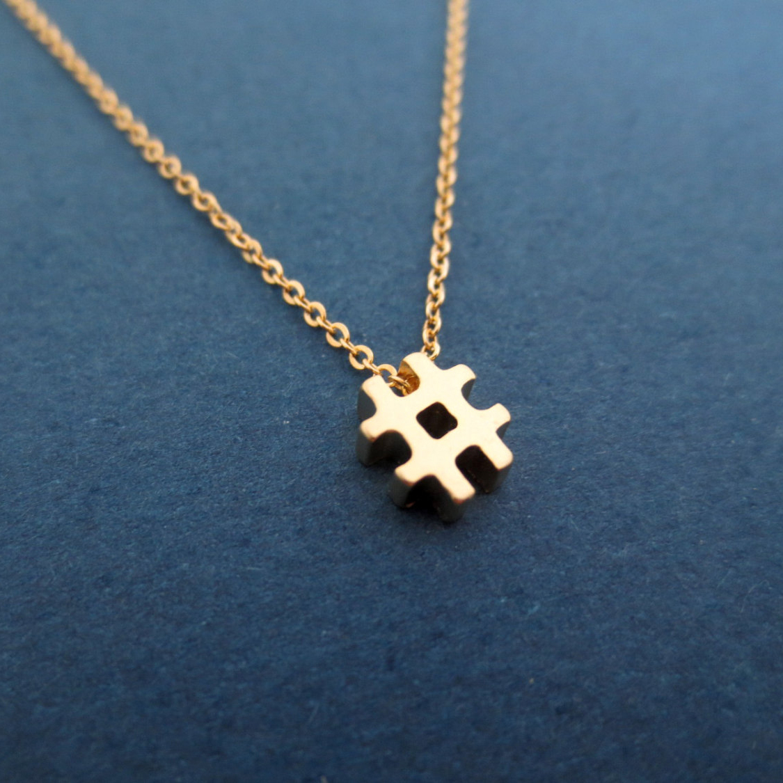 Sterling Silver Gold Finished Pound Sign, Number Hashtag Necklace