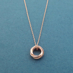 Sterling Silver Pink Gold Karma Triple Ring Necklace