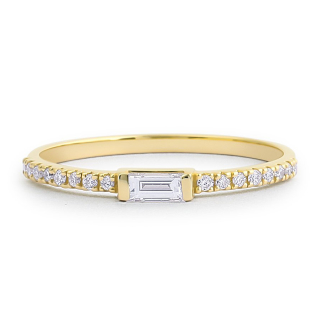 Sterling Silver Thin Stacking Engagement Ring with Baguette CZ Ring