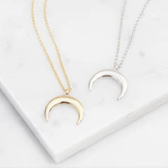 Sterling Silver Drop Cresent Moon Necklace in Silver, Gold or Rose