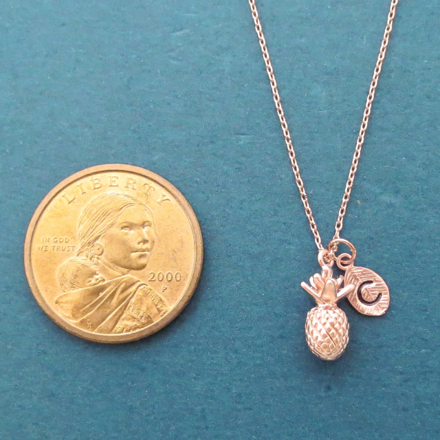 Sterling Silver Rose Gold Letter Initial Pineapple Necklace for Christmas Gift