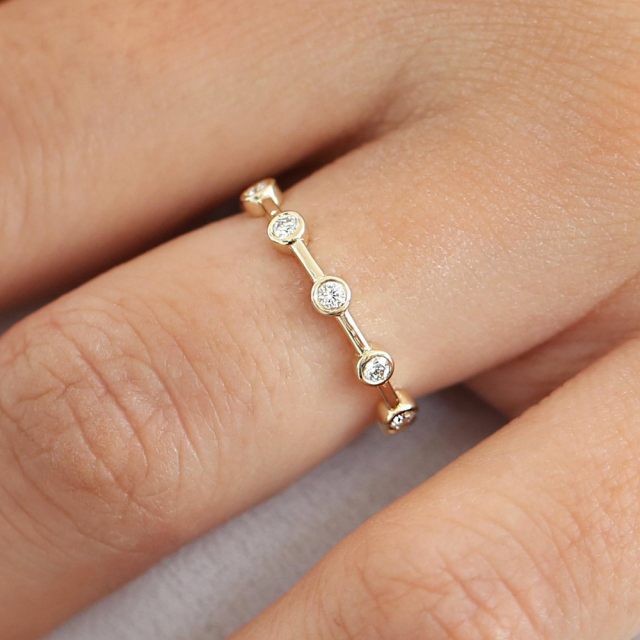 Sterling Silver Bezel Setting Round Cut Full Eternity Stackable Band Ring