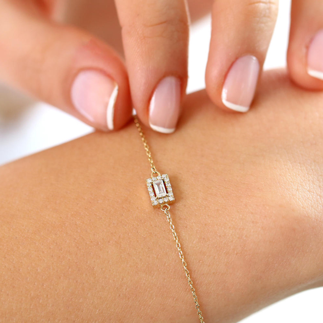 Sterling Silver Baguette Cubic Zirconia Women Bracelet