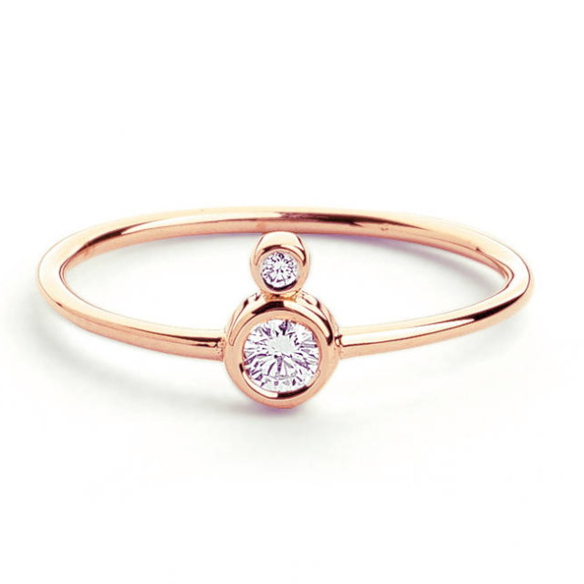 Sterling Silver Cubic Zirconia Dual Bezel Setting Solitaire Thin Ring