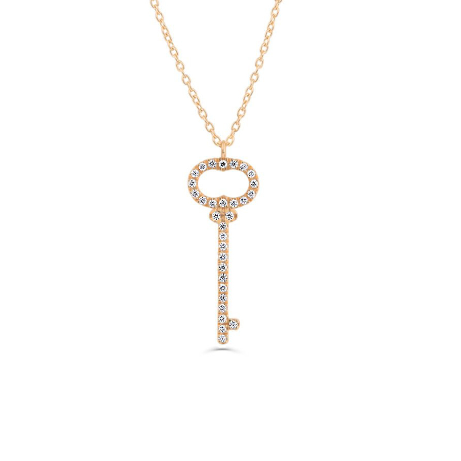 Deliate Design Sterling Silver Cubic Zirconia Key Charm Necklace