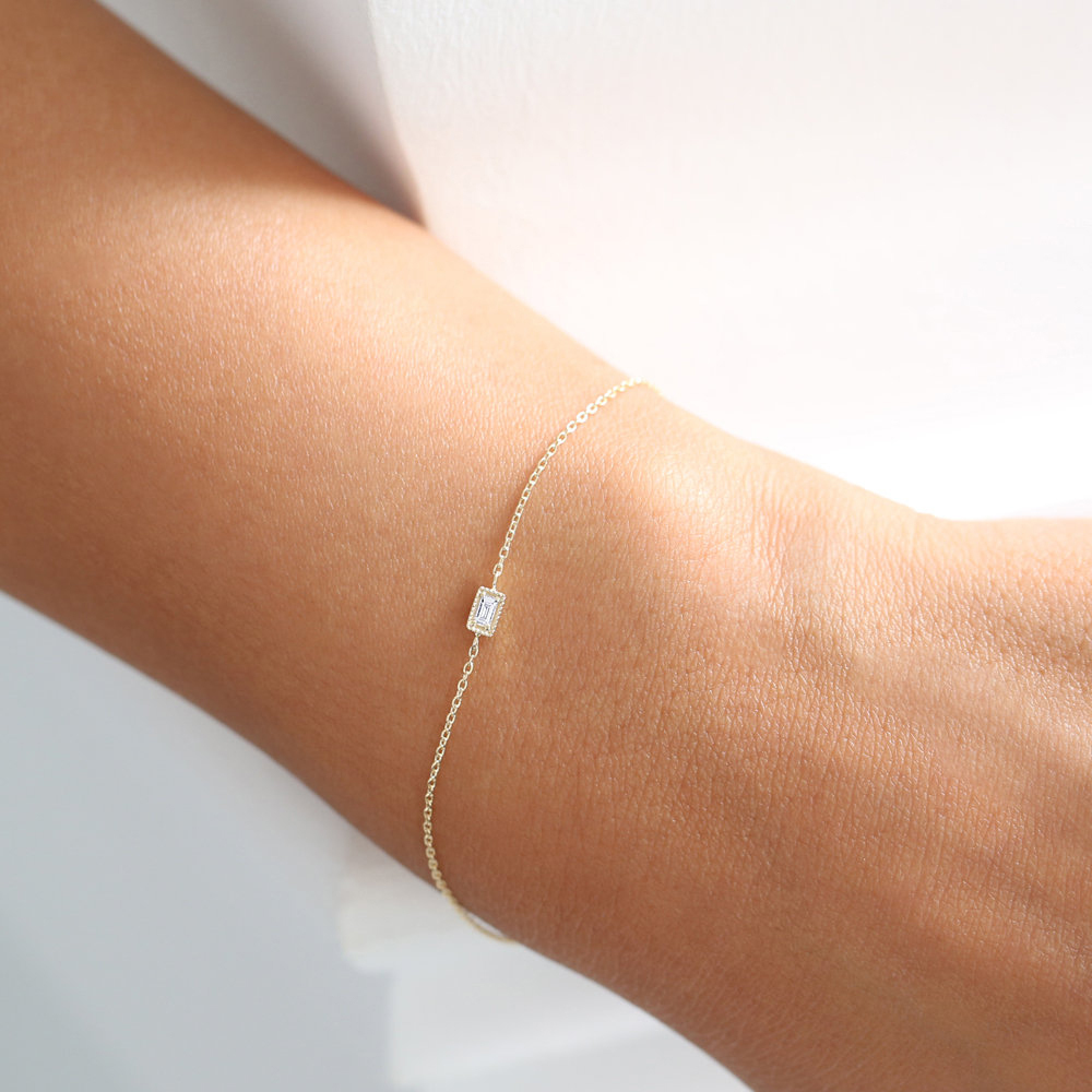 Dainty Sterling Silver Baguette CZ Solitaire Bracelet