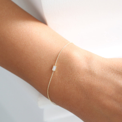 Dainty Sterling Silver Baguette CZ Solitaire Bracelet