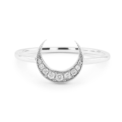 Sterling Silver Crescent Moon Upside Down CZ Crescent Moon Ring Double Horn Ring
