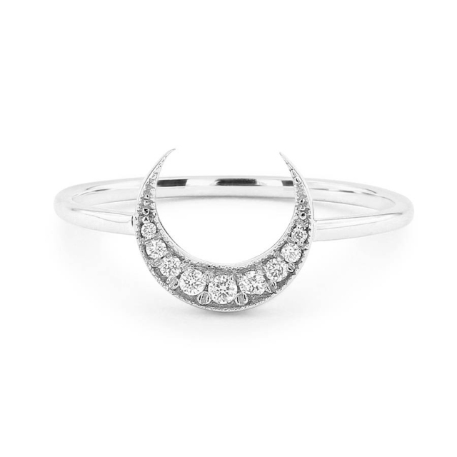 Sterling Silver Crescent Moon Upside Down CZ Crescent Moon Ring Double Horn Ring