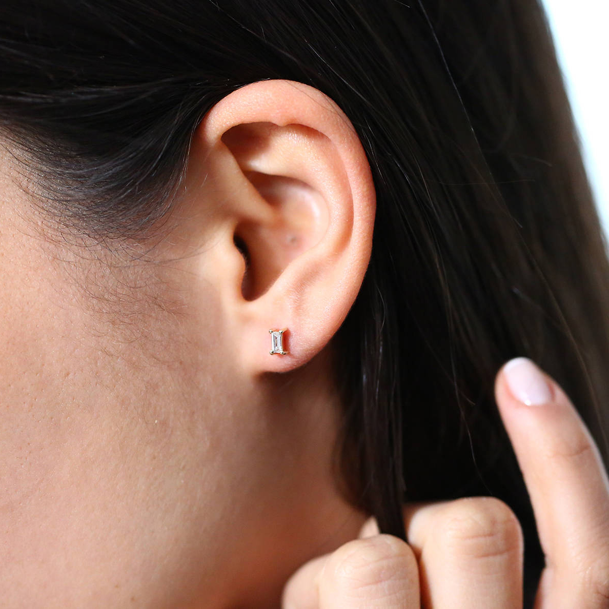 Simple Dainty Baguette Cut CZ Stud Earrings in 925 Silver