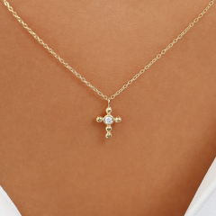 Dainty Sterling Silver Solitaire Mini Cross Necklace