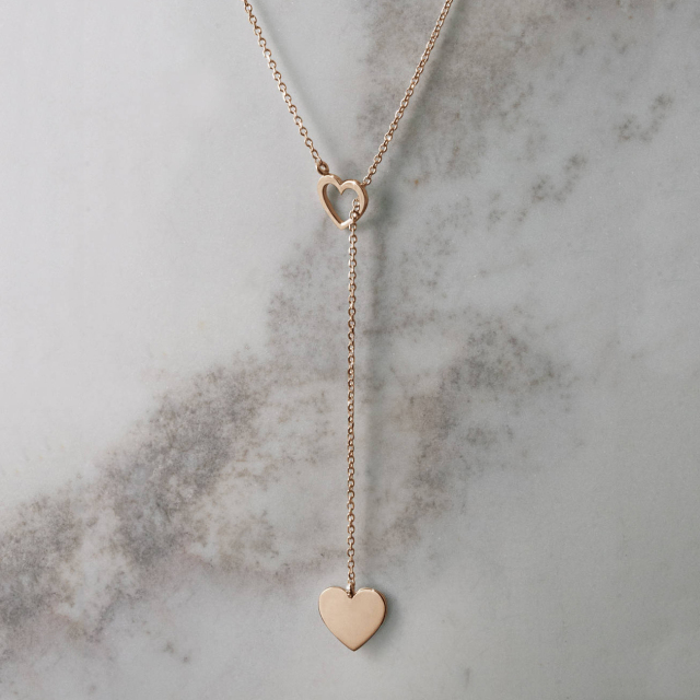 Landou Jewelry High Polish Sterling Silver Double Heart Lariat Necklace