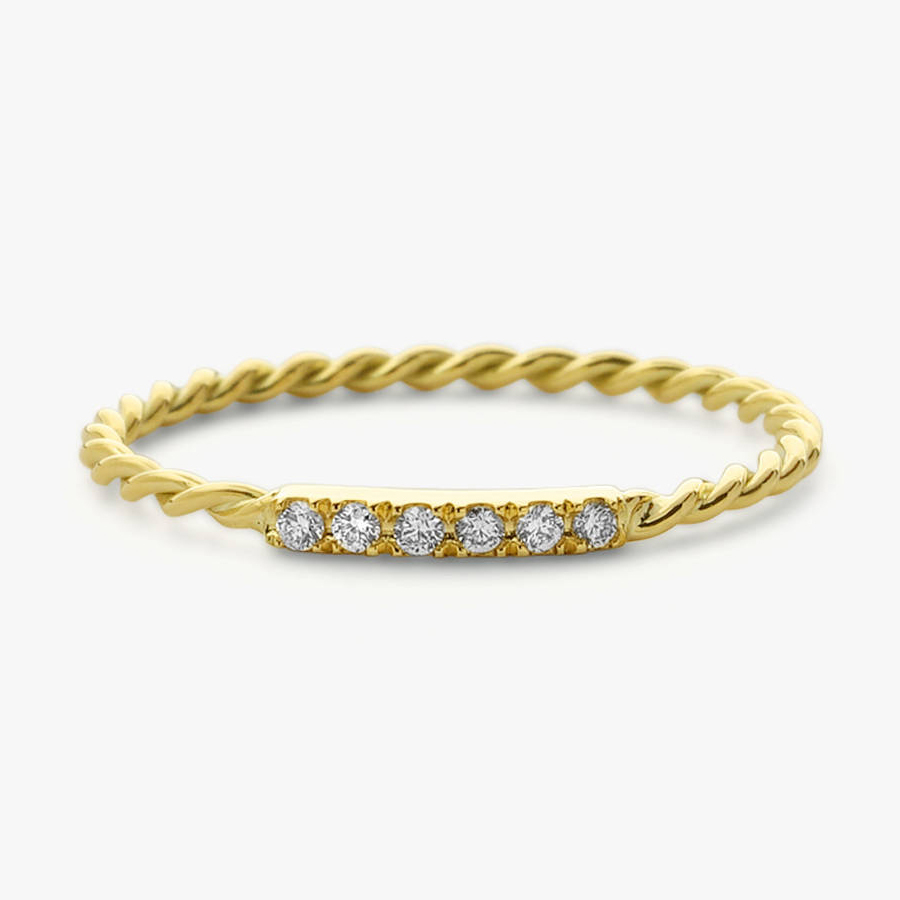 Dainty Sterling Silver Micro Pave Twisted Stacking Wedding Band Ring