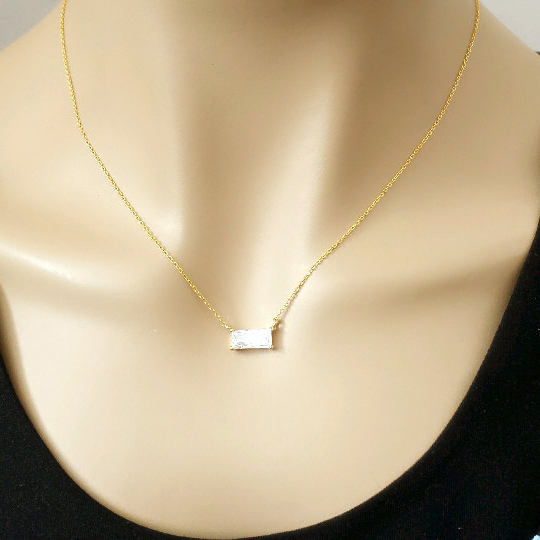 Beautiful Design Sterling Silver Square Cubic Zirconia Sparkling Necklace