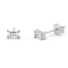 Simple Dainty Baguette Cut CZ Stud Earrings in 925 Silver
