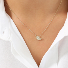 Dainty Sterling Silver Cubic Zirconia Leaf Charm Necklace