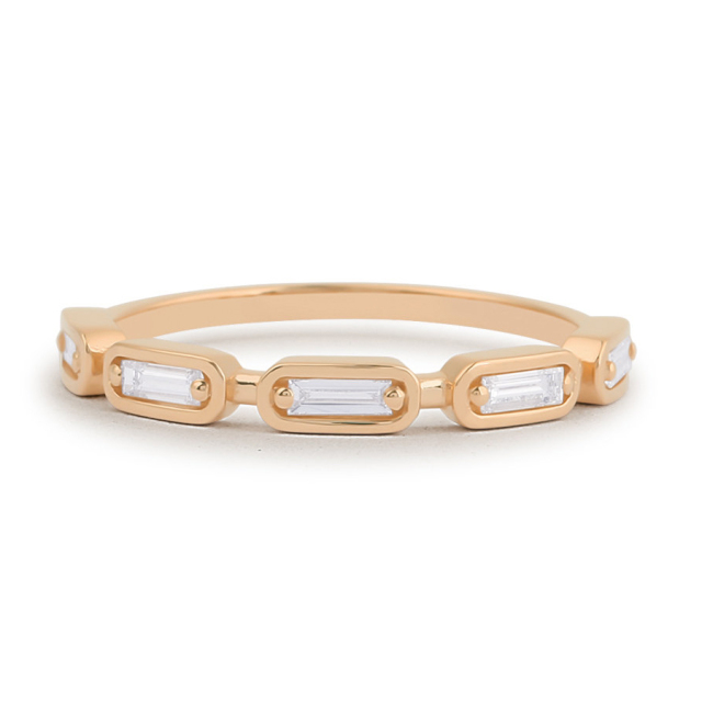 Sterling Silver Baguette Cubic Zirconia Half Eternity Wedding Ring