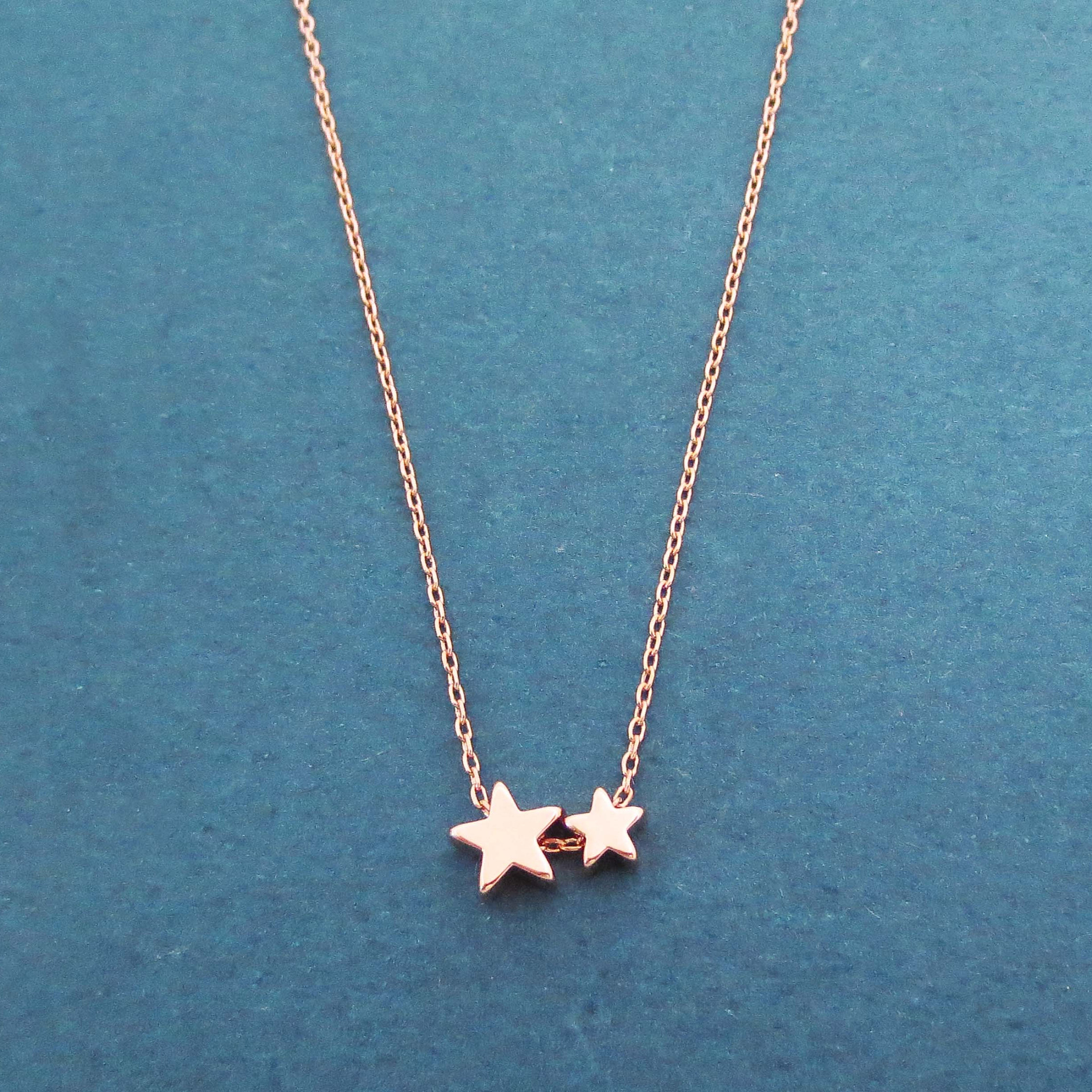Delicate Jewelry Sterling Silver High Polish Double Small Five Point Star Necklace