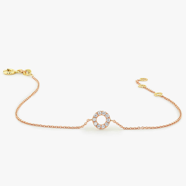 Dainty Sterling Silver Pave White CZ Round Disc Friendship Bracelet