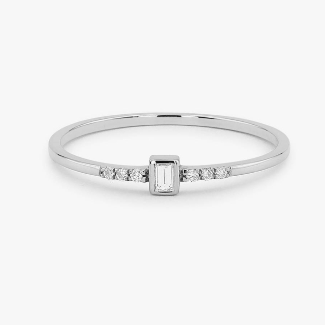 Fashion Sterling Silver Baguette Cubic Zirconia Thin Ring