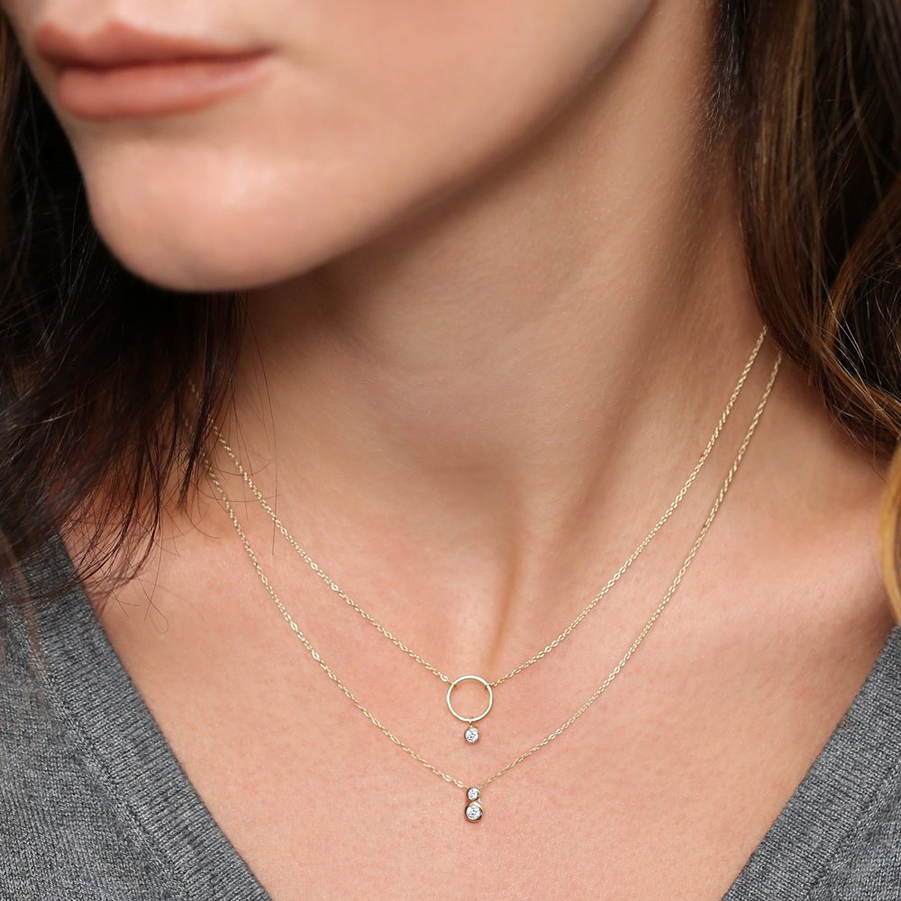 Sterling Silver Double Solitaire Floating Necklace for Her